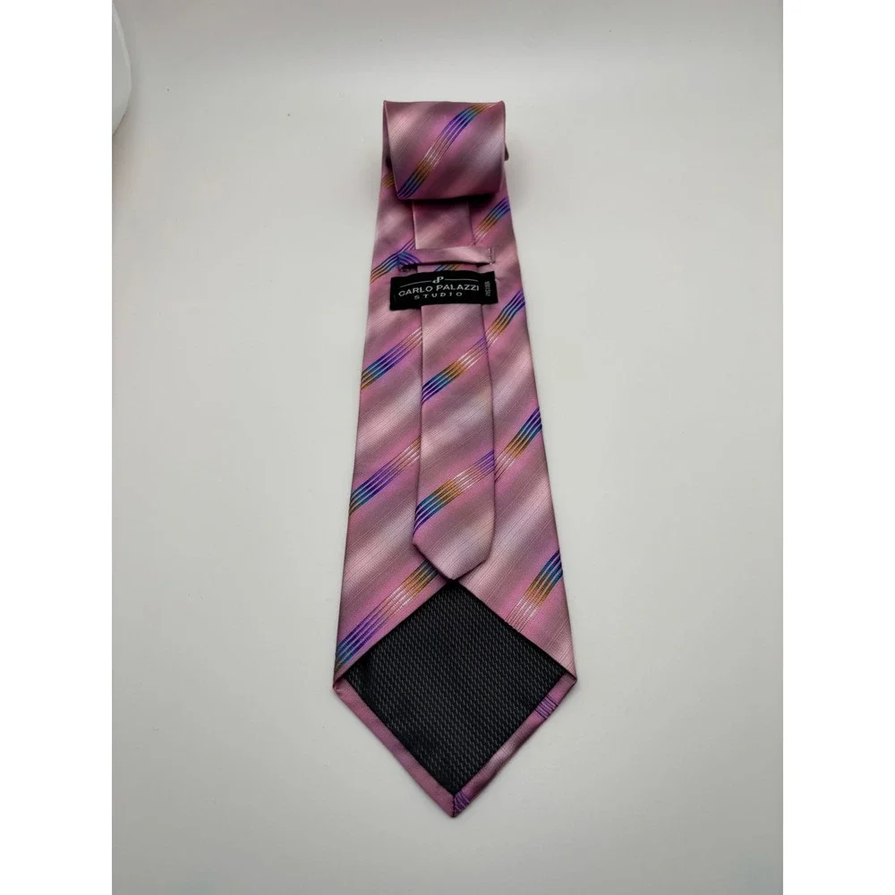 Carlo Palazzi Studio Mens Silk Tie Pink Ombre Rainbow Diagonal Stripe USA Made